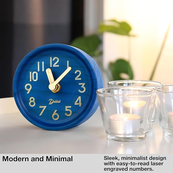 Driini Wooden Analog Desktop Clock – 4.3 in. Decorative Pinewood, No-Tick - Image 6