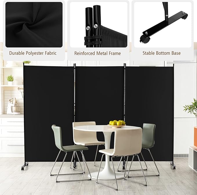GOFLAME 3 Panel Folding Room Divider, 6FT Rolling Privacy Screen - Image 4