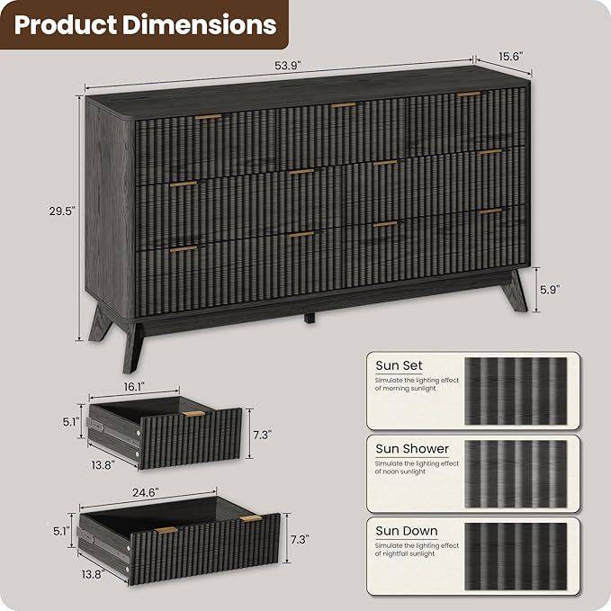 54'' Wide 7 Drawers Dresser for Bedroom, Modern Fluted Vertical Chest - Image 2