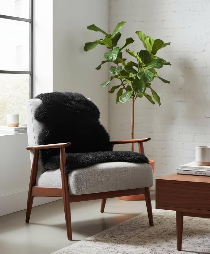 Super Area Rugs Black Sheepskin Rug Genuine Single 2x3ft Pelt Fluffy Fur Seat - Image 9