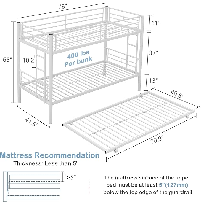 VECELO Bunk Bed Twin Over Twin - Image 2