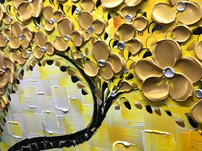YaSheng Art -100% Hand Painted 3D Golden Flowers Contemporary Art Oil Painting - Image 8