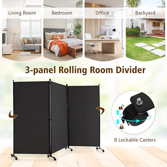 GOFLAME 3 Panel Folding Room Divider, 6FT Rolling Privacy Screen - Image 3