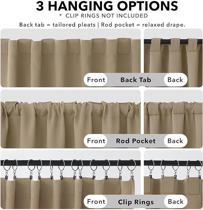 Deconovo Blackout Curtains, Thermal Insulated, W42 x L63 2 Panels, Back Tab - Image 2