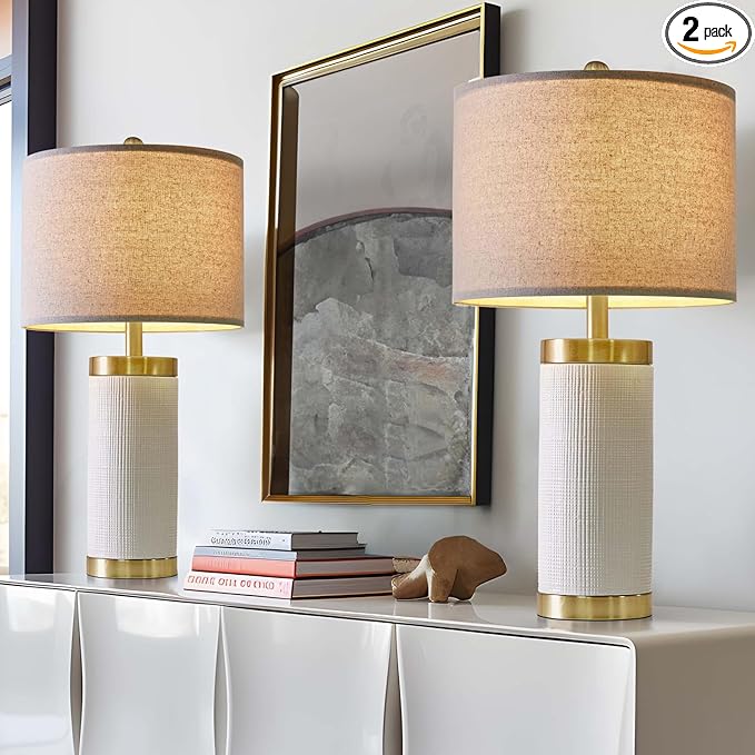24.5" Modern Ceramic White Bedside Lamp by USumkky