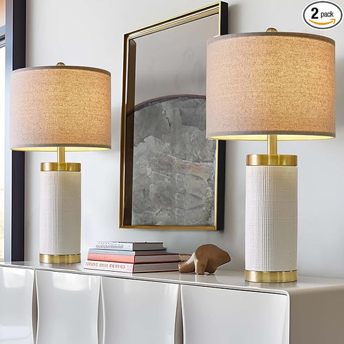 24.5" Modern Ceramic White Bedside Lamp by USumkky