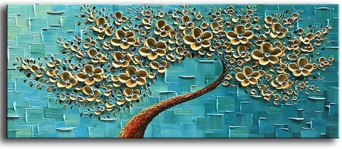 YaSheng Art - 3D Golden Flowers Oil Painting, Oil Painting On Canvas Texture by YaSheng+Art