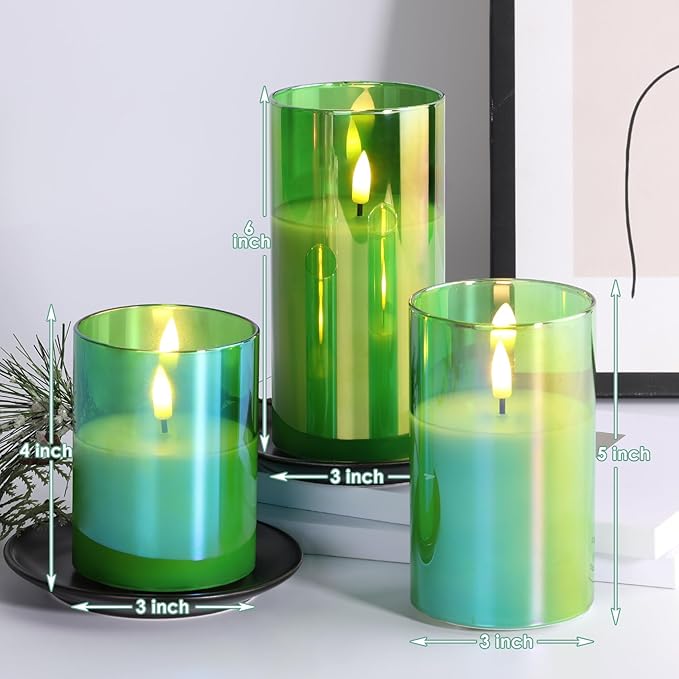 Eywamage Green Glass Flameless Pillar Candles - Image 2