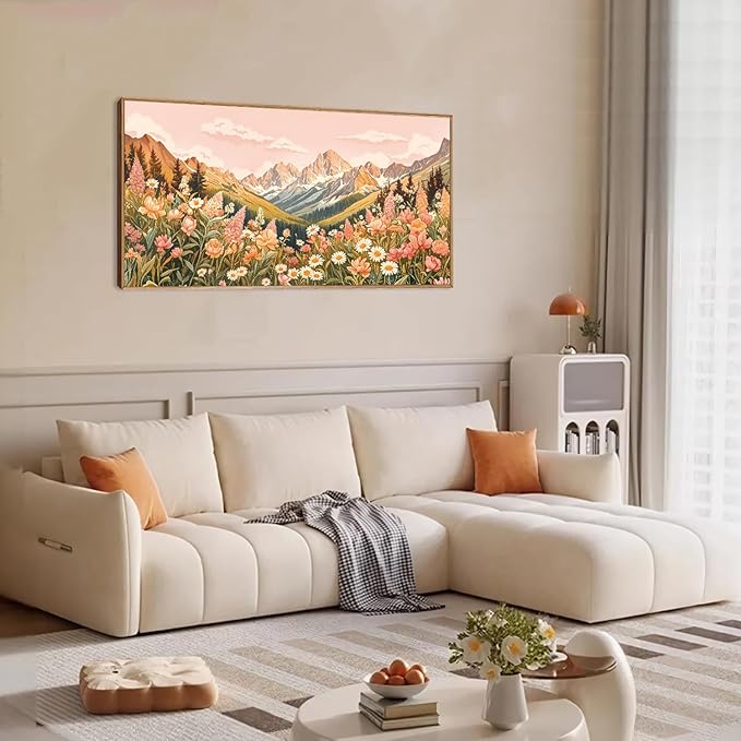 LHIUEM Large Abstract Colorful Mountain Framed Canvas Wall Art, Boho Pink - Image 3