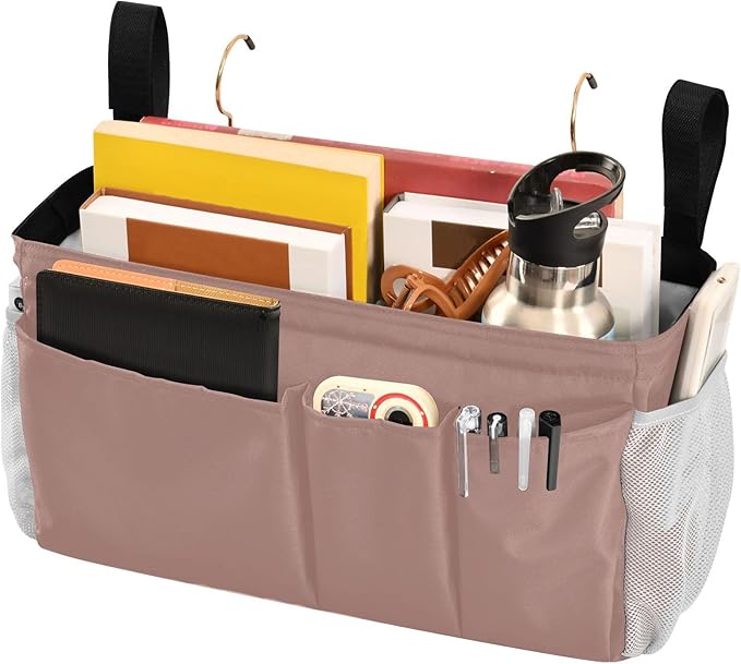 KOPIRIT Light Brown Bedside Caddy Storage Bag Bedside Organizer - Image 3
