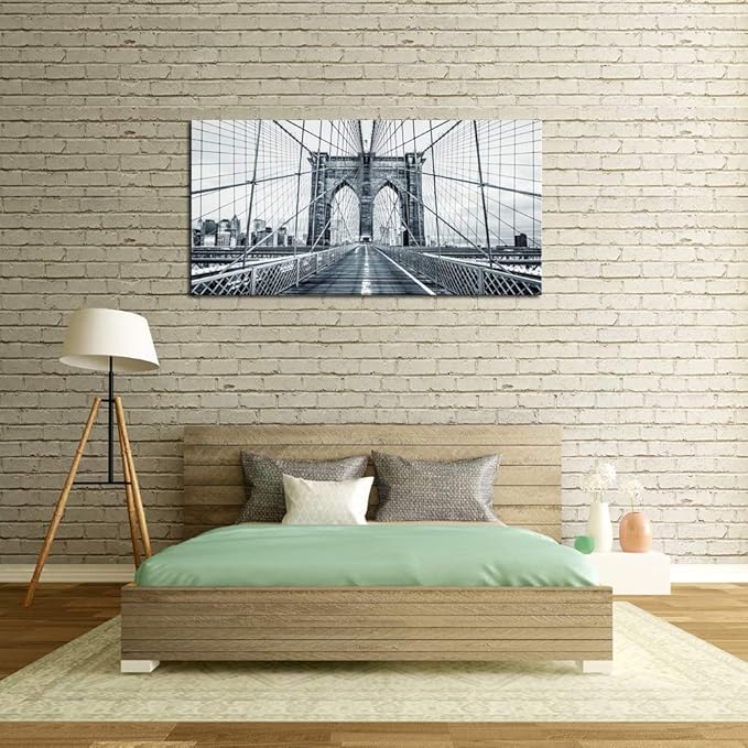 DZL Art Q70775 Black and White New York City Brooklyn Bridge Wall Art Painting - Image 8