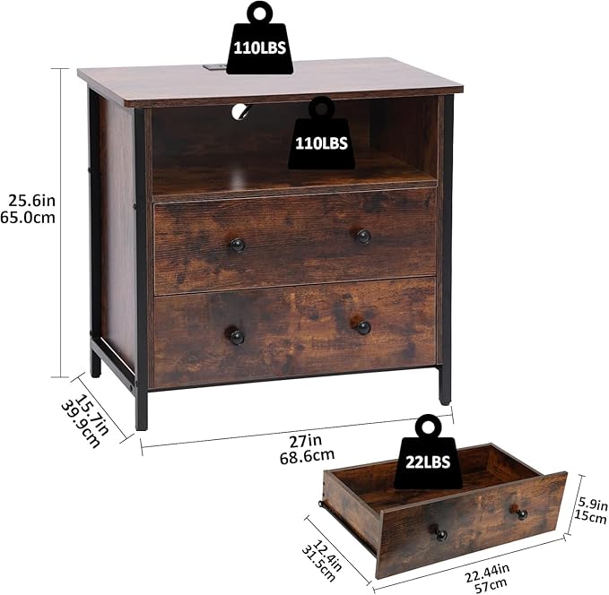 Tykacna 27 Inch Wide Night Stand, Large Wood Night Stand Set 2 - Image 3