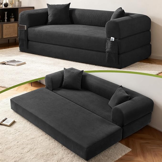 Convertible Sofa Bed, Corduroy Pull Out Couch Boneless Couches by GJQFurniture