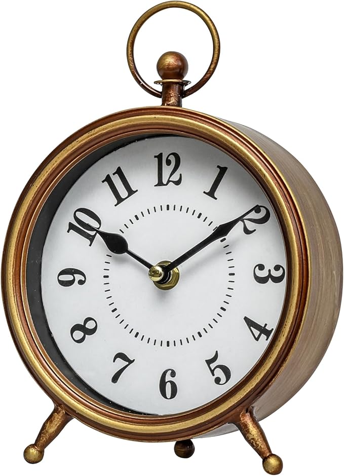 Small Gold Table and Shelf Desk Clock, Vintage Small Table Clock on Stand - Image 2