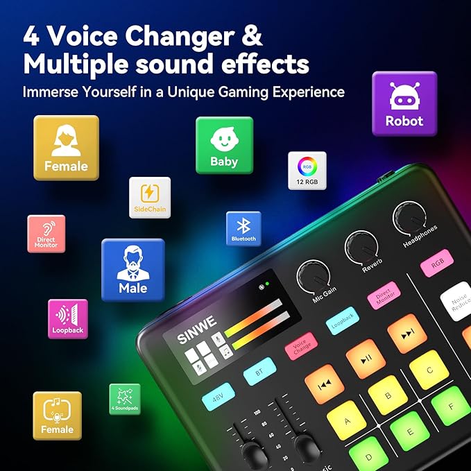 SINWE G1 Gaming Audio Mixer, RGB Audio Interface - Image 3