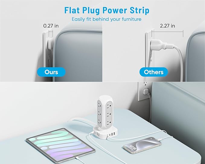 Tower Surge Protector Power Strip, 10FT Extension Cord - Image 4