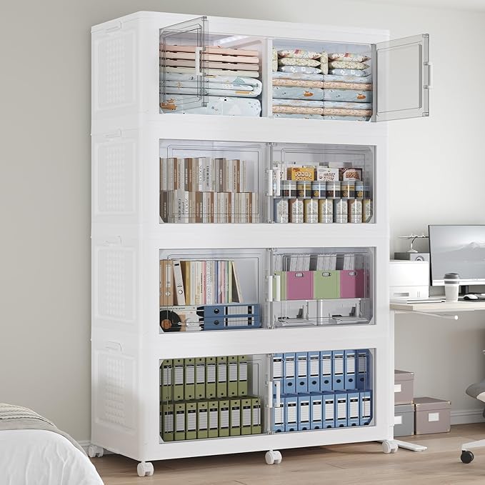 200GAL Storage Bins with Lid and Wheels, Stackable Closet Organizers and by Fangtueh