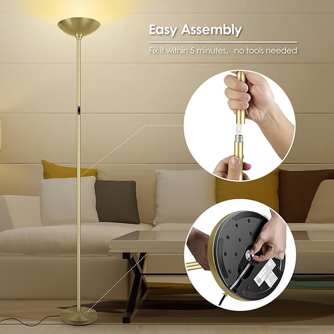 Stepless Dimmable Floor Lamp, 30W 3000LM Super Bright LED Torchiere Floor Lamps - Image 7