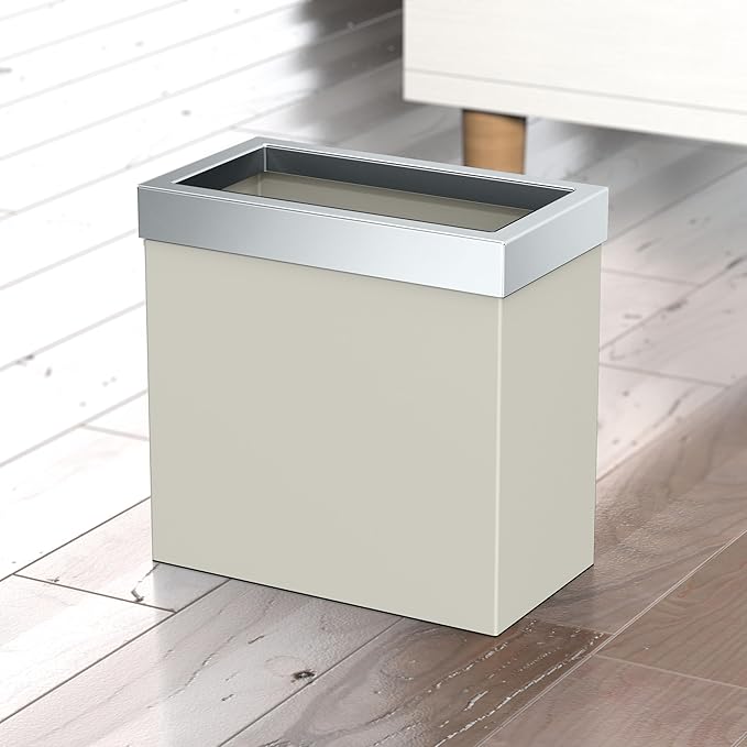 Gatco Modern Rectangle Wastebasket, Matte Pearl and Chrome Combo - Image 3
