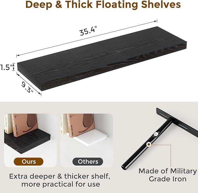 Fun Memories Floating Shelves for Wall, 36 x 9.3 Large Floating Shelf Wall - Image 3