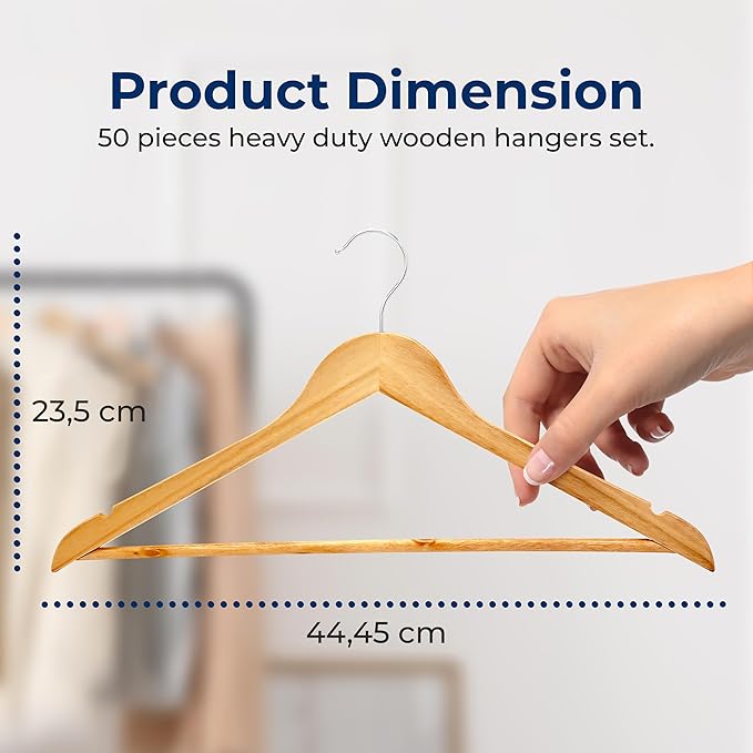 SereneLife Solid Wooden Hangers, Mega Pack, 50 Pieces Hangers - Image 2