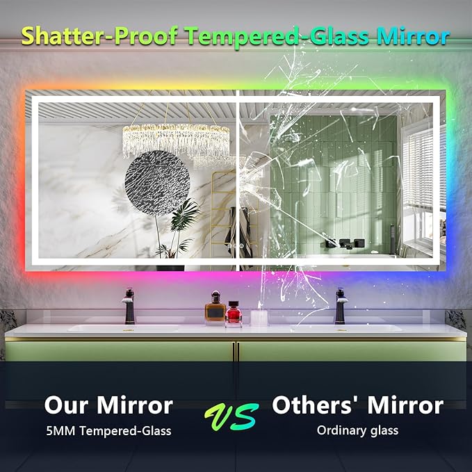 YEELAIT 88x38 Inch RGB LED Bathroom Mirror Front Lit and RGB Backlit Lighted - Image 6