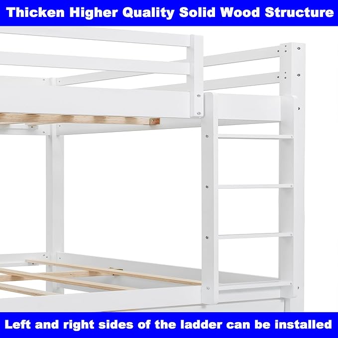 Upgraded Version Thicken Solid Wood Queen Over Queen Bunk Bed, Best Wooden Bunk - Image 4