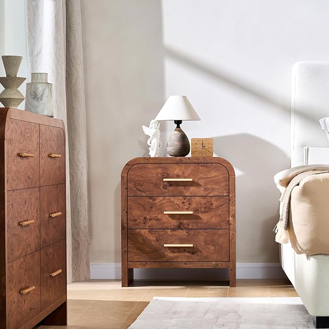 Farmhouse Nightstand, 23.5" Curved Modern Night Stand - Image 3