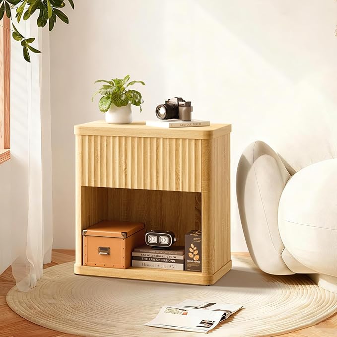 CMFYDAILY Fluted Night Stand Set 2, Large Wood Bedside Table Set of 2 - Image 5
