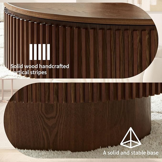 LKTART Round Coffee Table for Living Room, Accent Fluted Drum Coffee Table - Image 5