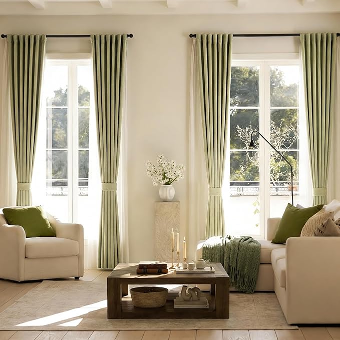 jinchan Chenille Blackout Curtains 108 Inches Long Sage Green Thermal Insulated - Image 7