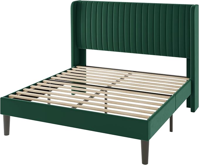 Allewie Full Size Bed Frame/Velvet Upholstered Platform Bed/Vertical Channel - Image 9