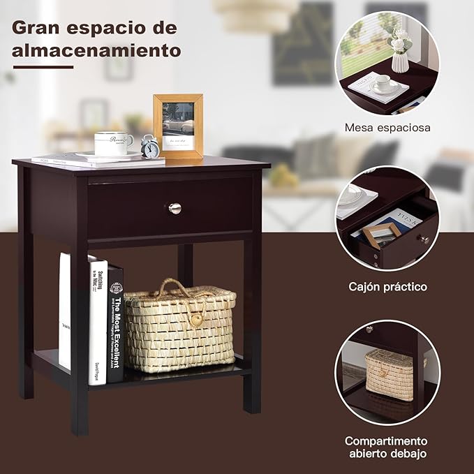 Giantex Nightstand Set of 2, Wood End Table - Image 5