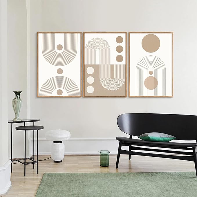 YeeHomedec Boho Beige Neutral Framed Canvas Wall Art, Mid Century Modern Wall - Image 5
