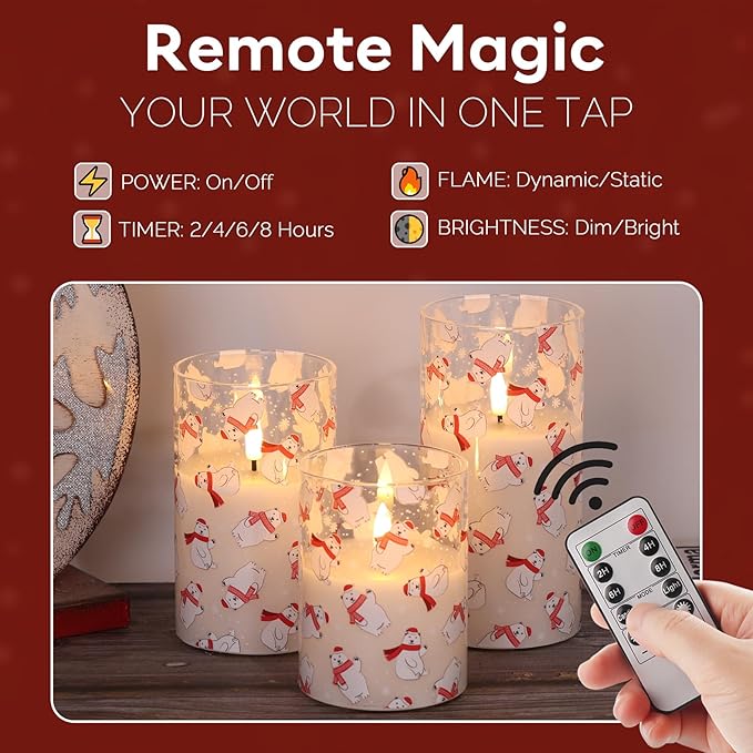 Eywamage Christmas Glass Flameless Pillar Candles - Image 4