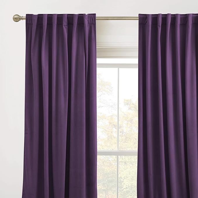 RYB HOME Purple Velvet Curtains 96 inches Length, Back Tab & Rod Pocket Soft - Image 2
