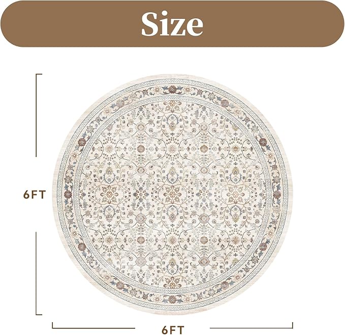 MontVoo-Vintage Area Rug 6X6 Beige Rugs - Image 2