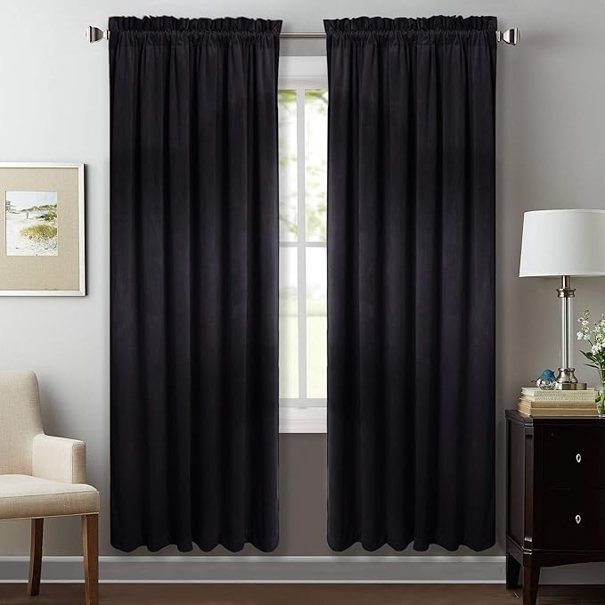 StangH Velvet Curtains 72 inches Long Interior Black Blackout Drapes Noise by StangH