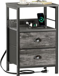 Furologee Nightstand with Charging Station, Night Stand with 2 Fabric Drawers by Furologee