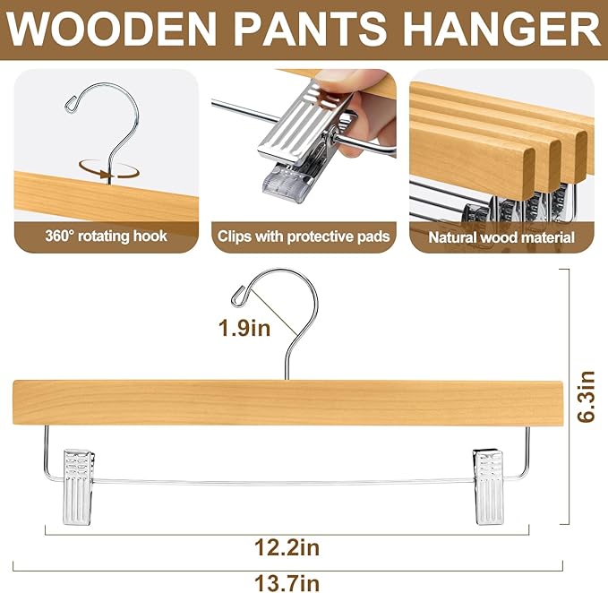BAGAIL 20 Pack Wooden Pants Hangers - Image 2