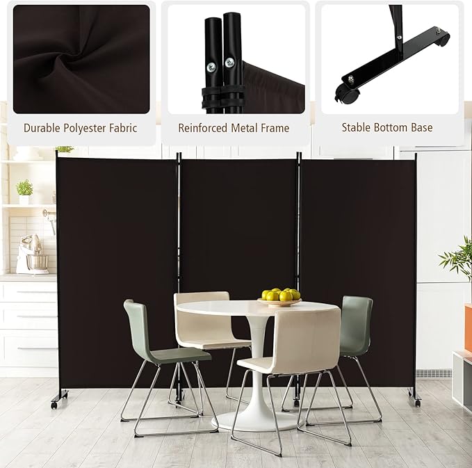 GOFLAME 3 Panel Folding Room Divider, 6FT Rolling Privacy Screen - Image 4