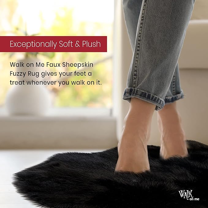 Silky Soft Faux Fur Rug, 2 ft. x 3 ft. Black Fluffy Rug, Sheepskin Area Rug - Image 3