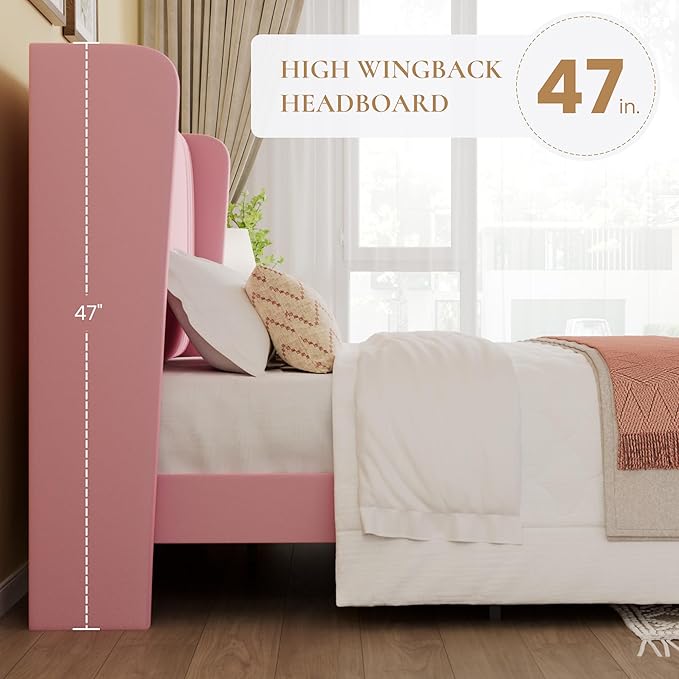 SHA CERLIN Queen Size Velvet Upholstered Platform Bed Frame - Image 5