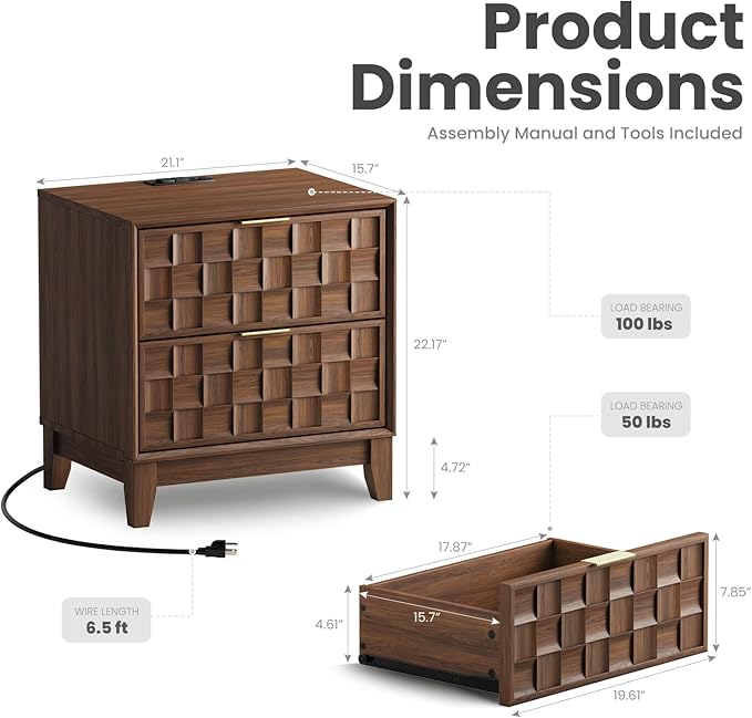 COLAMY Night Stand Set of 2, Nightstand - Image 3