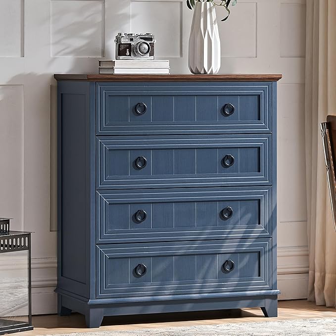 Farmhouse 4 Drawer Dresser for Bedroom, Rustic Wood Dresser by Joaxswe