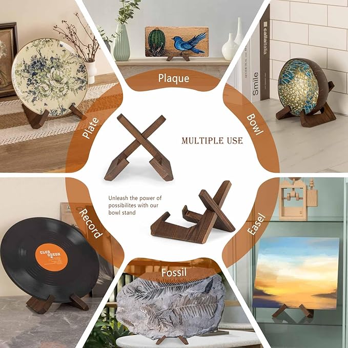 ANBOXIT Bowl Stands for Display, 3 Pack 4.5 Inch Plate Holder, Wooden Easel - Image 6