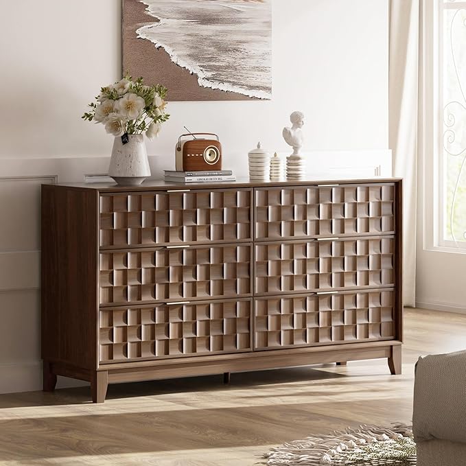 COLAMY Fluted Dresser for Bedroom, 6 Drawer Wood Dresser 55”, Chest of Drawers by COLAMYHOME