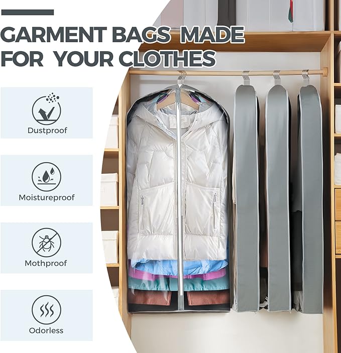 6 pcs 40" Garment Bags for Hanging Clothes, Garment Bags for Travel Covers - Image 2