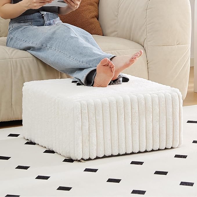 Tiita Suqre Stuffed Pouf Ottoman, Stripe Poufs 21×21×10 inch by TiitaHome