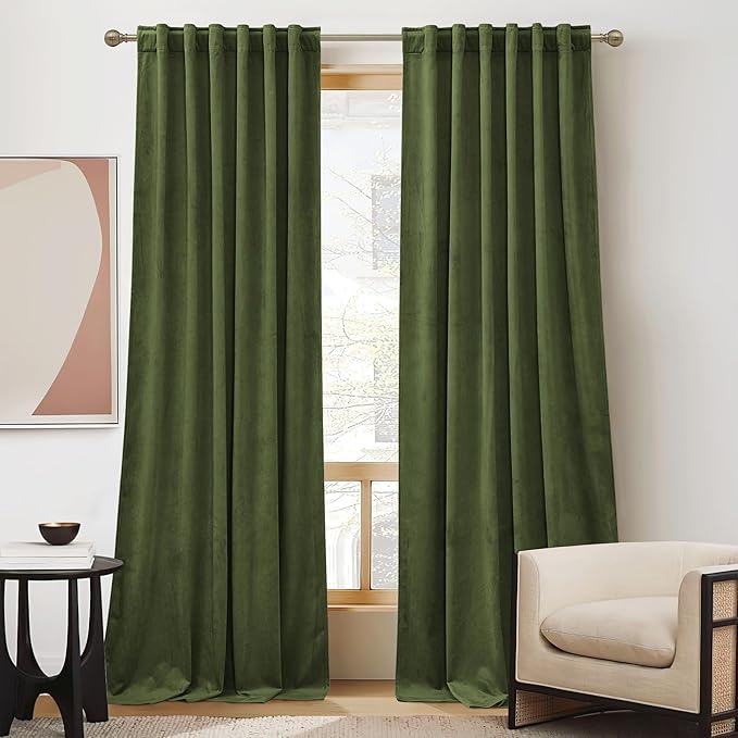 RYB HOME Back Tab Velvet Curtains, Thermal Insulated Privacy Protect Decorative by RYBHOME